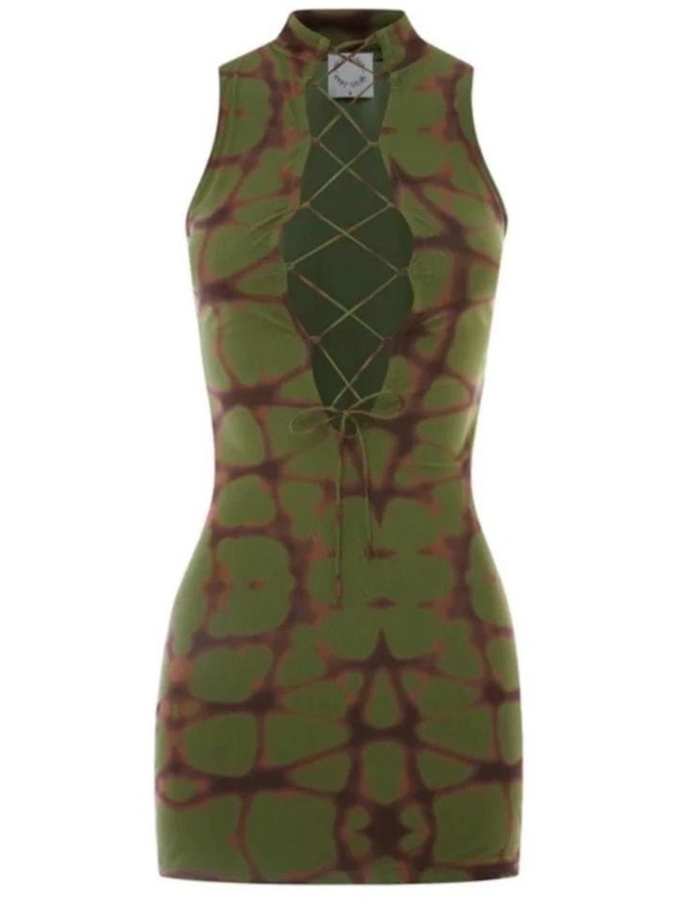 With Jean Olive & Brown Lace-Up Mini Dress